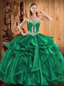 Floor Length Turquoise 15 Quinceanera Dress Sweetheart Sleeveless Lace Up