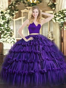 Purple Sleeveless Ruffled Layers Floor Length Sweet 16 Dress