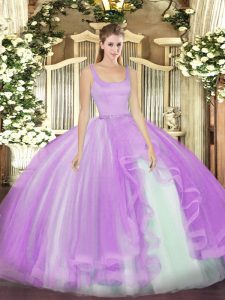 Lavender Zipper Straps Beading Vestidos de Quinceanera Tulle Sleeveless