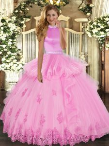 Pretty Tulle Sleeveless Floor Length Ball Gown Prom Dress and Beading and Ruffles