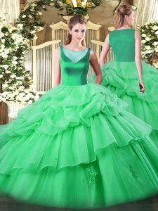 Floor Length Apple Green Quinceanera Gown Scoop Sleeveless Side Zipper