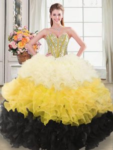 Multi-color Ball Gowns Organza Sweetheart Sleeveless Beading and Ruffles Zipper 15th Birthday Dress