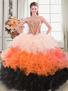 High Quality Organza Sleeveless Floor Length Quinceanera Gowns and Beading and Ruffles
