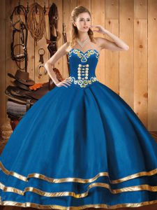 Top Selling Blue Organza Lace Up Sweet 16 Dress Sleeveless Floor Length Embroidery
