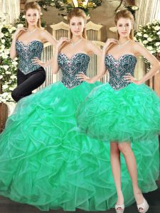 Custom Designed Ball Gowns Vestidos de Quinceanera Turquoise Sweetheart Tulle Sleeveless Floor Length Lace Up