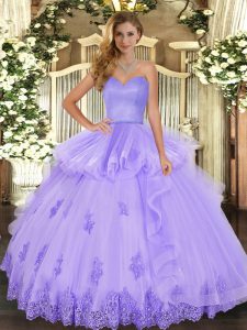 Top Selling Lavender Ball Gowns Sweetheart Sleeveless Tulle Floor Length Lace Up Beading and Appliques and Ruffles Sweet 16 Dresses