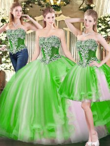 Sophisticated Tulle Sleeveless Floor Length 15th Birthday Dress and Beading