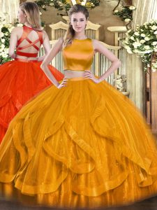 Customized Orange Red Sleeveless Tulle Criss Cross Quinceanera Dress for Military Ball and Sweet 16 and Quinceanera