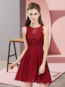 Decent Wine Red Sleeveless Chiffon Zipper Damas Dress for Prom and Party