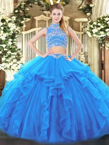 Fantastic Tulle Sleeveless Floor Length Quince Ball Gowns and Beading and Ruffles