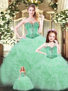Apple Green Sweetheart Neckline Beading and Ruffles Quinceanera Gowns Sleeveless Lace Up
