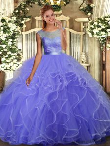 Scoop Sleeveless Quinceanera Dress Floor Length Ruffles Lavender Organza
