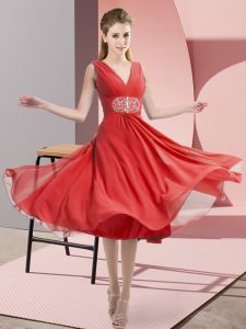 Top Selling Sleeveless Side Zipper Knee Length Beading Quinceanera Dama Dress
