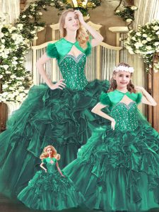 Artistic Sweetheart Sleeveless Lace Up 15th Birthday Dress Green Organza