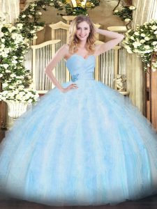 Flirting Light Blue Sweetheart Neckline Beading and Ruffles Quinceanera Gowns Sleeveless Lace Up