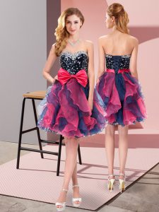 Trendy Sweetheart Sleeveless Organza Court Dresses for Sweet 16 Beading and Ruffles and Bowknot Lace Up