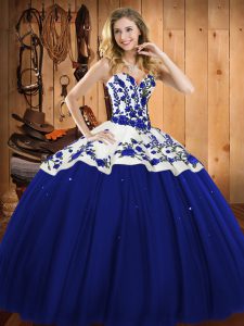 Shining Floor Length Ball Gowns Sleeveless Blue Quinceanera Dress Lace Up