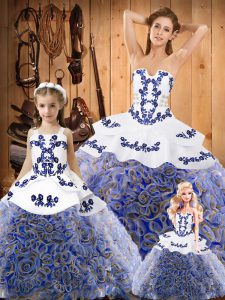 Deluxe Lace Up Quinceanera Gown Multi-color for Military Ball and Sweet 16 and Quinceanera with Embroidery Sweep Train