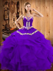 Captivating Purple Sleeveless Satin and Organza Lace Up Sweet 16 Quinceanera Dress for Military Ball and Sweet 16 and Quinceanera
