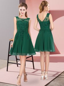 Pretty Knee Length Dark Green Damas Dress Scoop Sleeveless Zipper