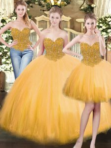 Floor Length Ball Gowns Sleeveless Gold 15 Quinceanera Dress Lace Up
