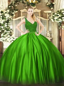 Floor Length Green Quinceanera Gown V-neck Sleeveless Zipper