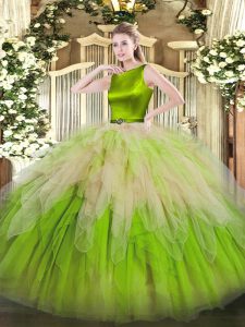 Multi-color Ball Gowns Organza Scoop Sleeveless Ruffles Floor Length Clasp Handle Quinceanera Dresses