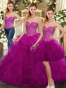Fashion Floor Length Fuchsia Ball Gown Prom Dress Sweetheart Sleeveless Lace Up