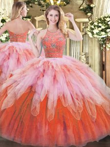 Multi-color Ball Gowns Beading and Ruffles 15 Quinceanera Dress Zipper Tulle Sleeveless Floor Length