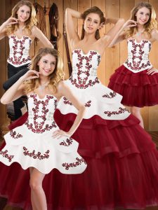 Artistic Satin and Organza Sleeveless With Train Sweet 16 Quinceanera Dress and Embroidery and Ruffled Layers