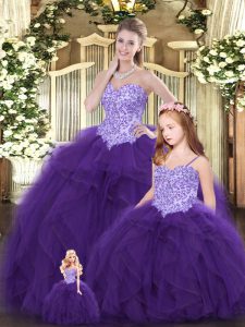 Top Selling Ball Gowns Quince Ball Gowns Eggplant Purple Sweetheart Tulle Sleeveless Floor Length Lace Up