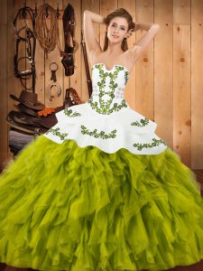 Floor Length Olive Green Sweet 16 Quinceanera Dress Strapless Sleeveless Lace Up