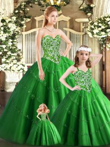 Tulle Sweetheart Sleeveless Lace Up Beading Sweet 16 Dress in Green