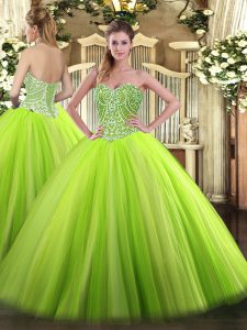 Sophisticated Ball Gowns Sweetheart Sleeveless Tulle Floor Length Lace Up Beading Quinceanera Dresses