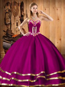 Eye-catching Fuchsia Sleeveless Floor Length Embroidery Lace Up Quinceanera Gown