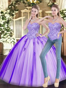 Superior Tulle Sweetheart Sleeveless Lace Up Beading Vestidos de Quinceanera in Lavender