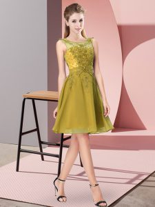 Knee Length Olive Green Dama Dress for Quinceanera Chiffon Sleeveless Appliques