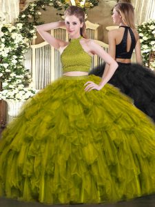 Floor Length Ball Gowns Sleeveless Olive Green 15 Quinceanera Dress Backless