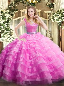 Charming Lilac Zipper Sweet 16 Dress Ruffled Layers Sleeveless Floor Length