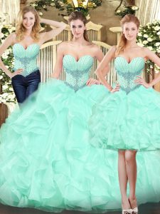 Apple Green Sweetheart Neckline Ruffles Quinceanera Gown Sleeveless Lace Up