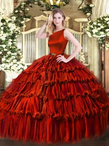 Shining Wine Red Ball Gowns Ruffled Layers Quinceanera Dresses Clasp Handle Organza Sleeveless Floor Length