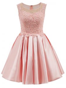 Latest Baby Pink Zipper Dama Dress for Quinceanera Lace Sleeveless Mini Length