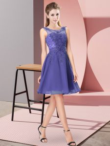 Edgy Lavender Chiffon Zipper Court Dresses for Sweet 16 Sleeveless Knee Length Appliques