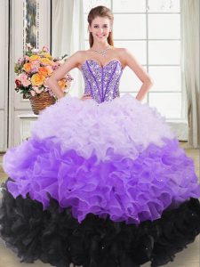 Dazzling Sweetheart Sleeveless Quinceanera Gowns Beading and Ruffles Multi-color Organza