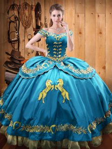 Cute Baby Blue Sleeveless Satin and Organza Lace Up Quinceanera Dress for Sweet 16 and Quinceanera