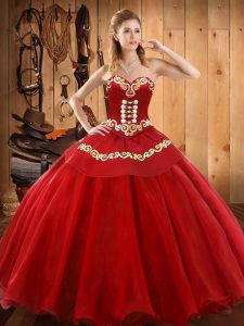 Adorable Red Lace Up Sweetheart Ruffles 15 Quinceanera Dress Tulle Sleeveless