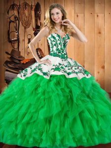 Pretty Satin and Organza Sleeveless Floor Length Sweet 16 Dresses and Embroidery and Ruffles