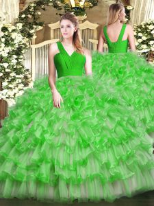 Fashion Green Zipper V-neck Ruffled Layers Quinceanera Dresses Organza Sleeveless