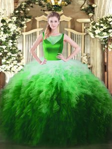 Scoop Sleeveless Zipper Quinceanera Gown Multi-color Tulle