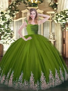 Olive Green Sleeveless Beading and Appliques Floor Length Quinceanera Dress